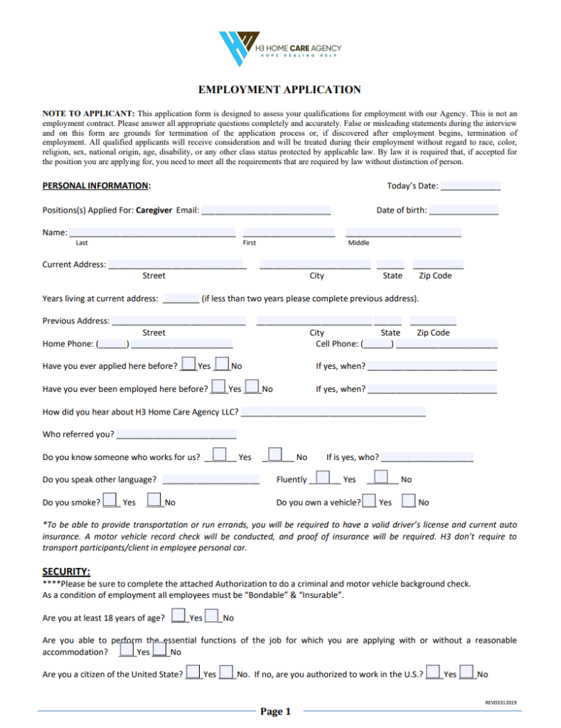 h3 Home Care Application