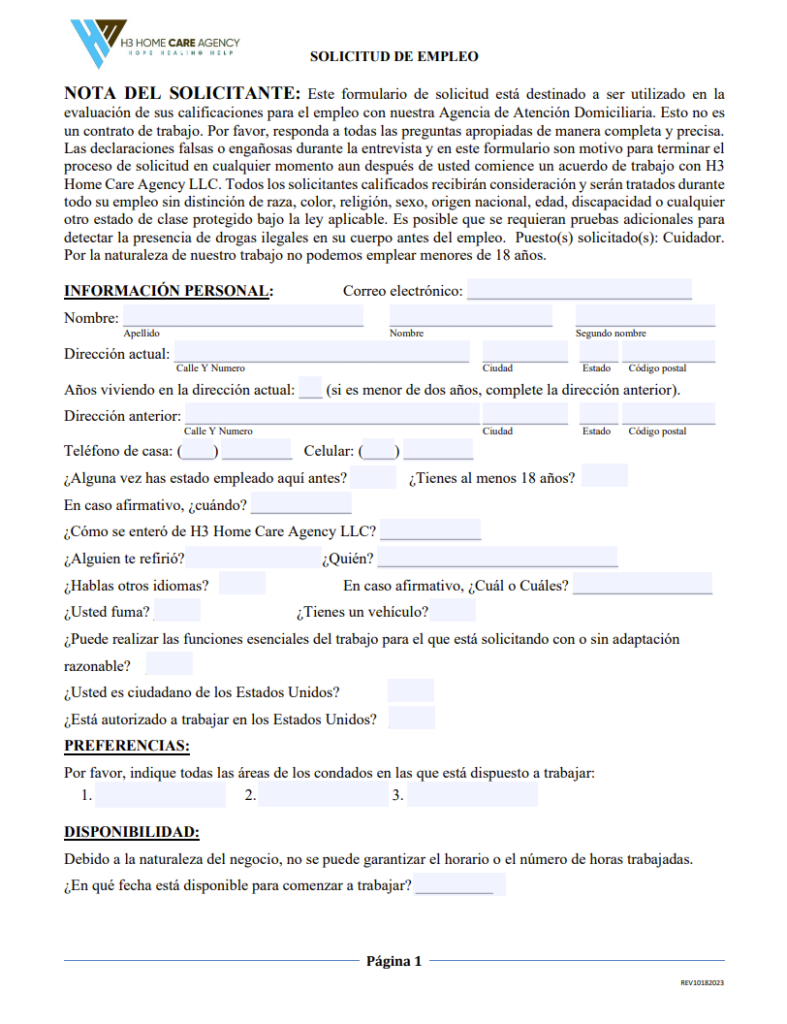 forma de solicitud de empleo